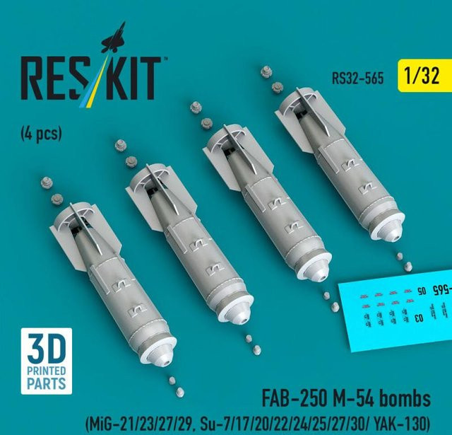 ResKit Models FAB-250 Bomben, 4-teiliges Set, 3D Printed - Bild 1