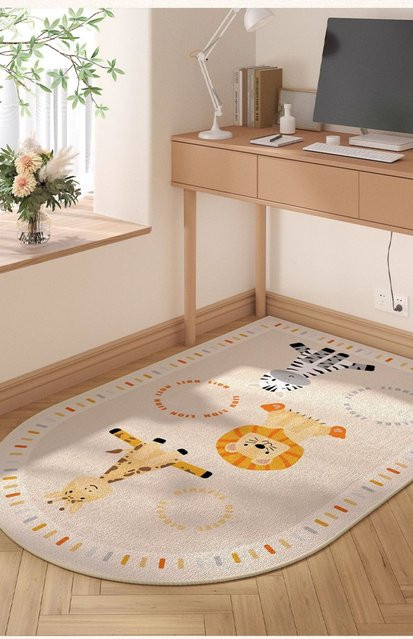 VIKAMA Kinderzimmer Bodenmatte mit Sommer-Cartoon-Motiv, oval, mehrfarbig, schmutzabweisend und maschinenwaschbar - Bild 1