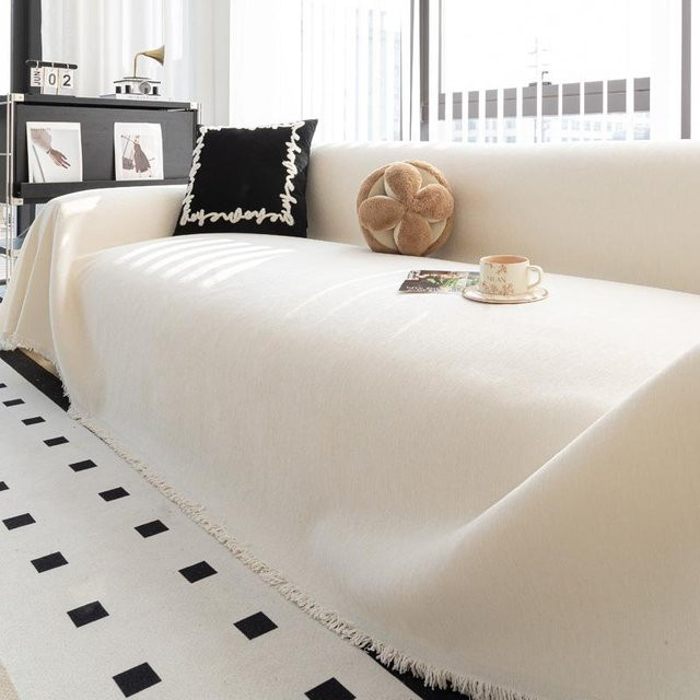 HOMEMOTION Chenille-Sofabezug in Weiß, universeller und staubdichter Couchbezug mit Kratzschutz, B/B: 180 x 300 cm - Bild 1