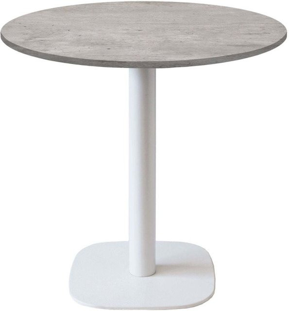 RestooTab Tisch Round runder Beistelltisch mit Stein-Dekor in Grau und weißem Gestell, Höhe: 75 cm, Durchmesser: 70 cm - Bild 1