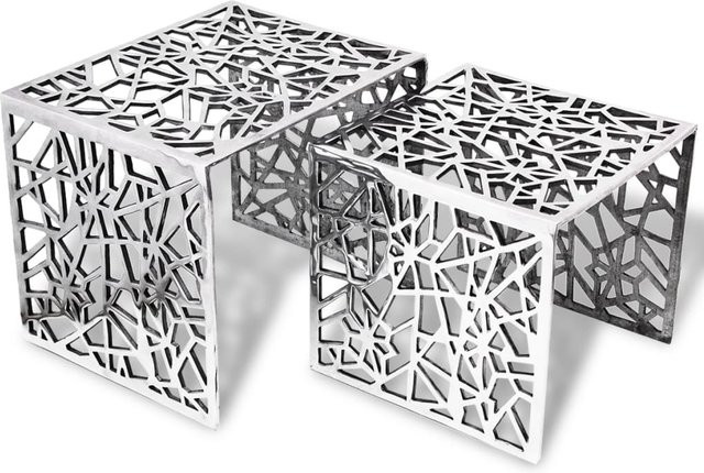 vidaXL 2-teiliges Set quadratische Beistelltische aus Aluminium in Silber für dein Wohnzimmer - Bild 2