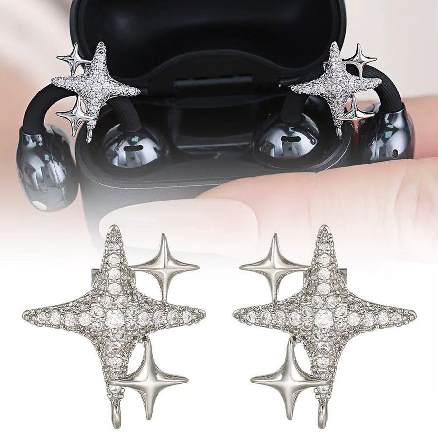 STERN Ohrclip-Dekoration mit Diamant-Schnalle und Zirkon für Bluetooth-Kopfhörer, Silber, Unisex - Bild 5
