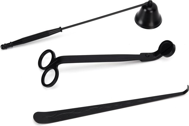 3-teiliges Kerzenzubehör-Set von mfySpace in Schwarz aus Edelstahl und Metall bestehend aus Docht-Trimmer, Schneider und Löscher sowie Docht-Dipper - Bild 1
