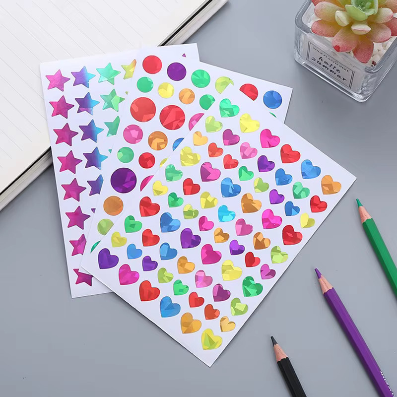 ZYF DIY Laser Aufkleber Set mit bunten Dazzling Glitter Motiven wie Sternen, Herzen und Punkten für Tagebuch und Planer, 15 bis 45 Blatt - Bild 3