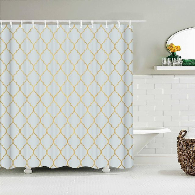 Wasserdichter Badvorhang mit geometrischem 3D-Muster in Weiß von Household supplies MH, B: 90 cm, H: 180 cm - Bild 1