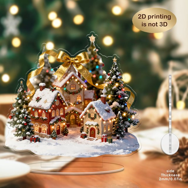 LUDEOU Weihnachtsbaum und Haus Acryl Ornamente mit goldener Schleife als Tischdekoration - Bild 1