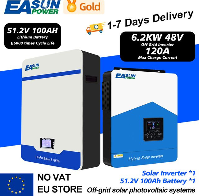 EA Sun Hybrider Wechselrichter und LiFePO4 Batterie Set 48V 6200W Off-Grid Solar Kit mit BMS 16S in Weiß - Bild 1