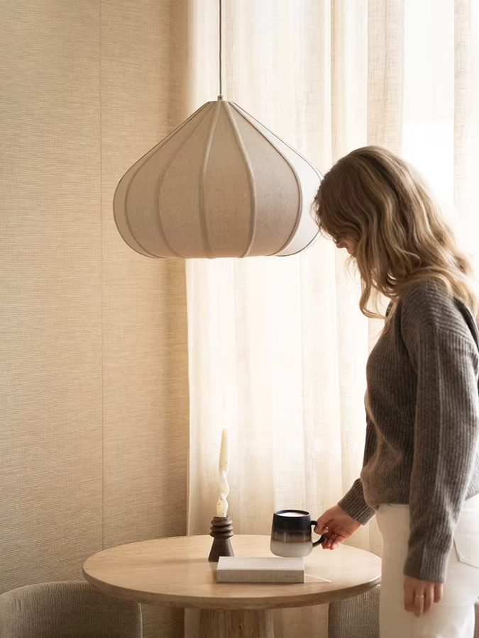 VIGOUS Pendelleuchte im Wabi Sabi Design aus Stoff in Beige für Schlafzimmer, Flur und Esszimmer - Bild 2