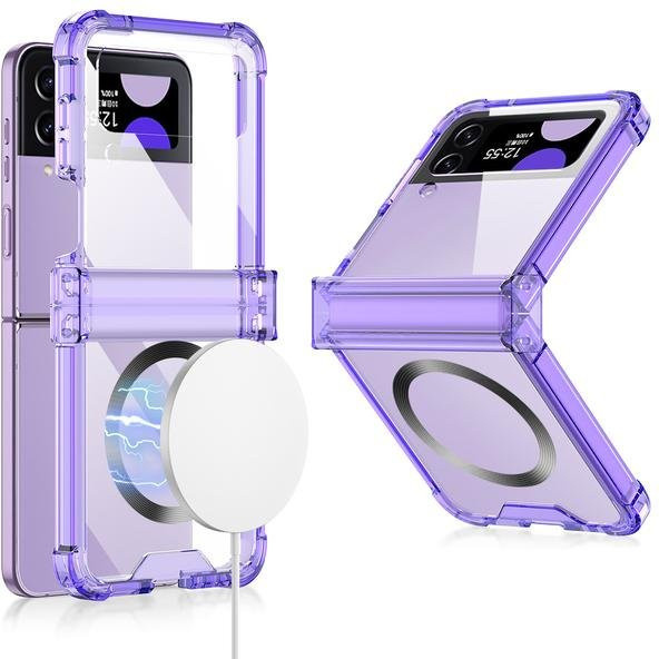 Jitschmni MagSafe Schutzhülle für Samsung Galaxy Z Flip 4, transparentes Hardcase mit Scharnier-Schutz, Violett - Bild 1