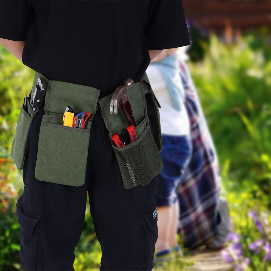 Segeltuc Gartenwerkzeugtasche Multifunktional mit 7 Taschen in Grün - Bild 2