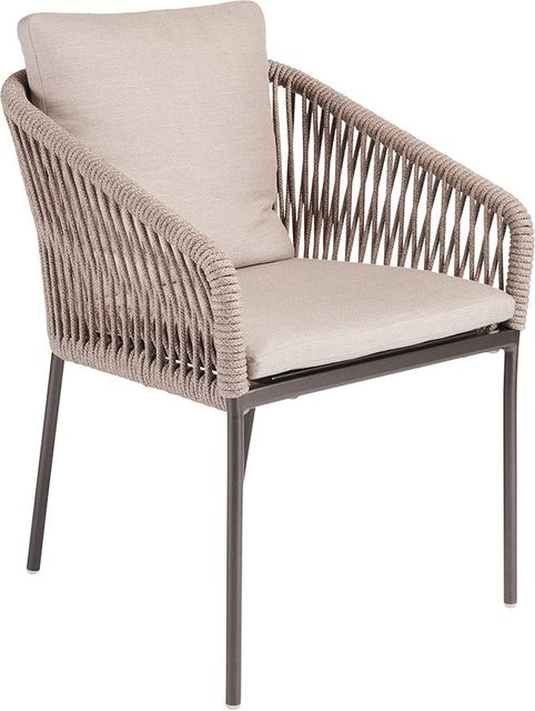 Stern Stapelsessel Marla aus Aluminium in Anthrazit mit Kordel und Kissen aus 100% Polyacryl in Graubraun - Bild 1