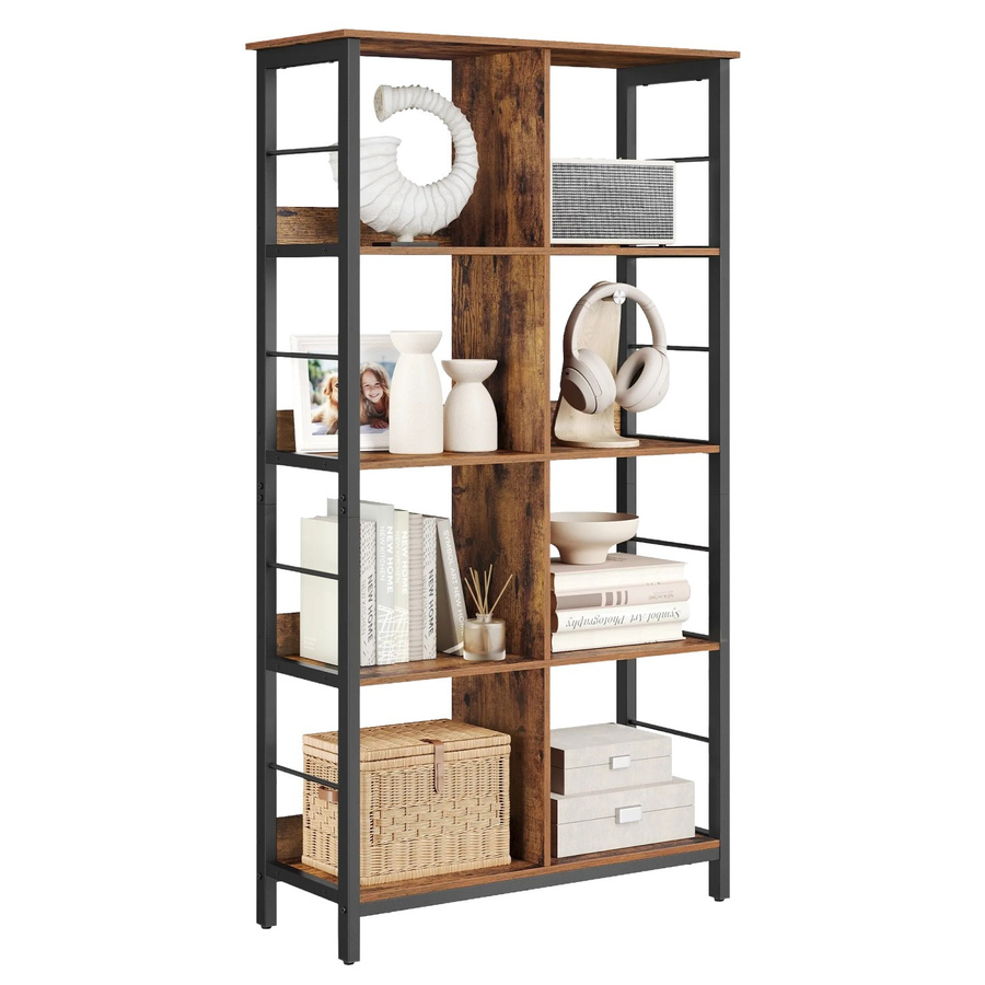 Songmics Regal Barnet im Industrial Design mit 4 Ebenen aus Holz und Metall, Farbe Braun-Schwarz, B/T/H: 33 x 8 x 149 cm - Bild 2