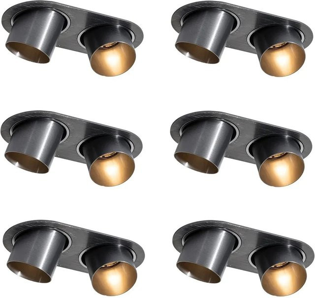 QAZQA Set mit 6 LED Einbaustrahlern GU10 in Gunmetal, rund und verstellbar, Durchmesser: 50 mm - Bild 1