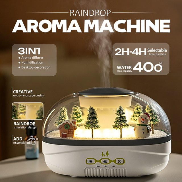 HAOYUNMA Aroma Diffusor Schneemann in Weiß mit Duftfach und Schneelandschaft-Design - Bild 1