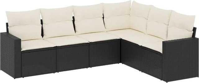 vidaXL 6-teiliges Garten-Sofagarnitur Set in L-Form aus Polyrattan mit Kissen in Schwarz - Bild 1