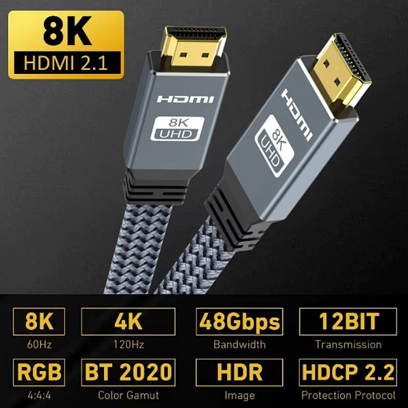CYANMI HDMI 2.1 Kabel 48Gbps Ultra High Speed, geflochtenes Kabel für 8K60, 4K120 und 144Hz, eARC und HDR10 kompatibel, Grau - Bild 2
