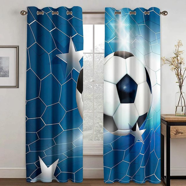 Yiran Furniture Verdunkelungsvorhang mit Sport-Motiv Fußball und Basketball, Blau, B: 55 cm, H: 120 cm - Bild 1