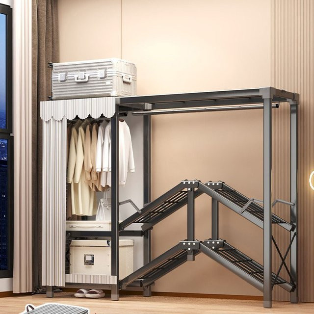 Zusammenklappbarer Kleiderschrank in Grau mit Kleiderstange für das Schlafzimmer - Bild 1