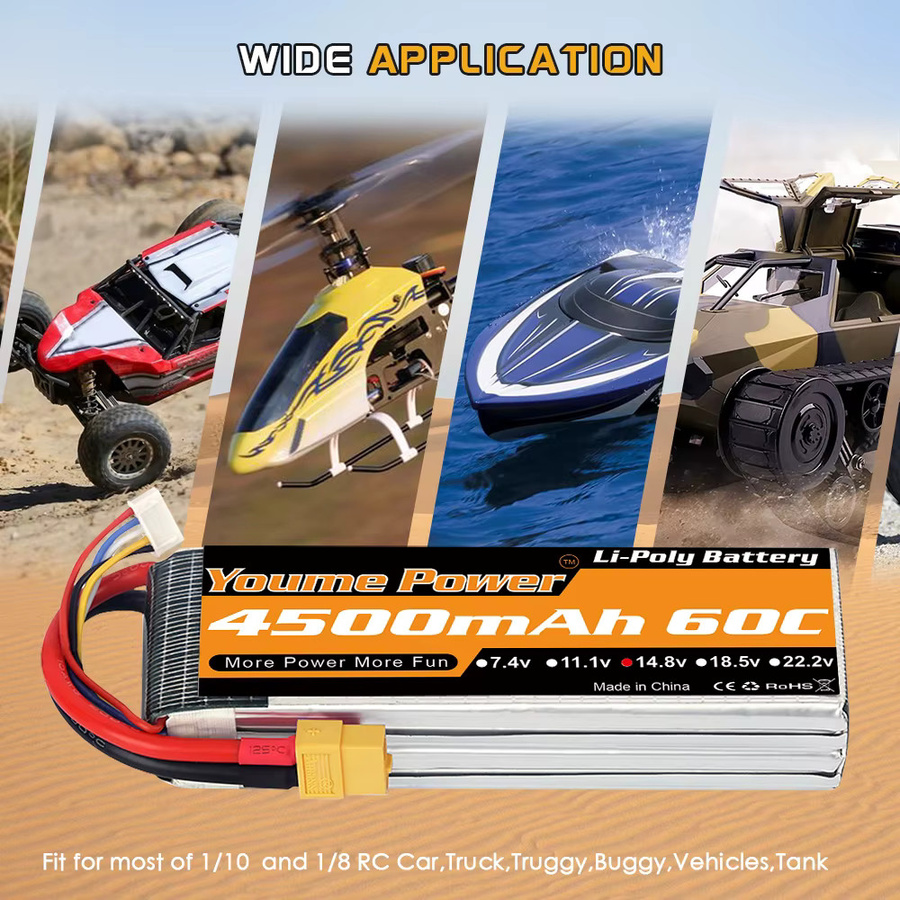 Youme 4S LiPo Akku 14,8 V 4500 mAh 60C mit XT60 und EC5 Anschlüssen für RC FPV Flugzeuge, Drohnen, Racing-Boote und Autos - Bild 3