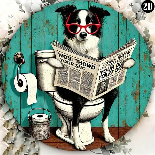CIFBUY Retro Border Collie Metall-Wandkunst Aluminium-Schild, Mehrfarbig, B/H: 20,32 x 20,32 cm - Bild 1