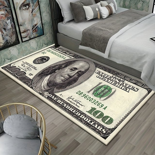 VIKAMA Rechteckiger Teppich mit Banknotenmuster in Mehrfarbig für Schlafzimmer, Küche und Flur - Bild 1