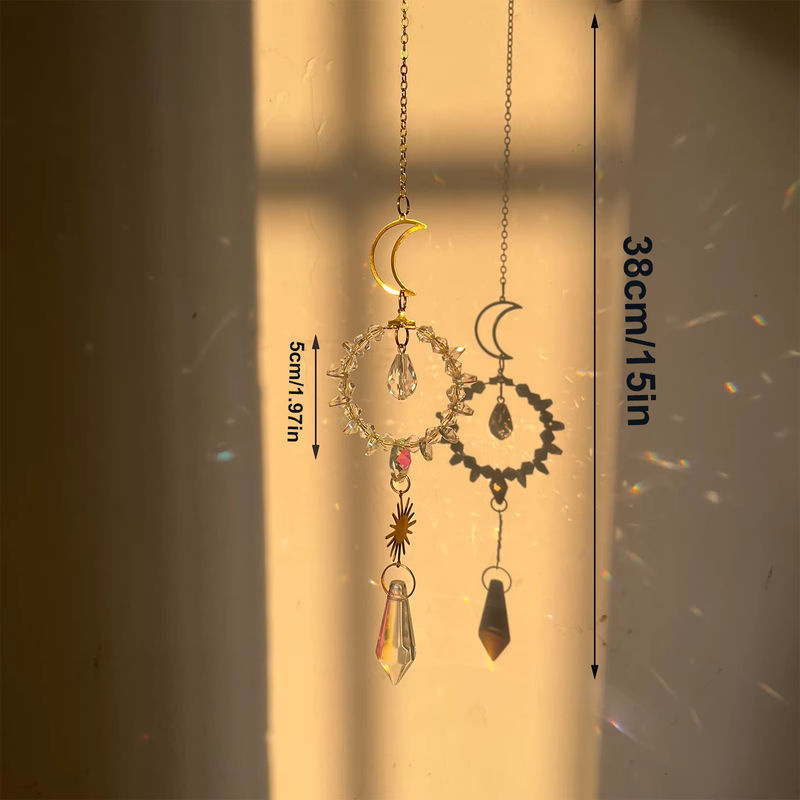 Hängender Kristall-Sonnenfänger in Mond-Design aus transparentem Glas für Fenster und Garten als dekorativer Regenbogenmacher im Bohemian-Stil - Bild 3