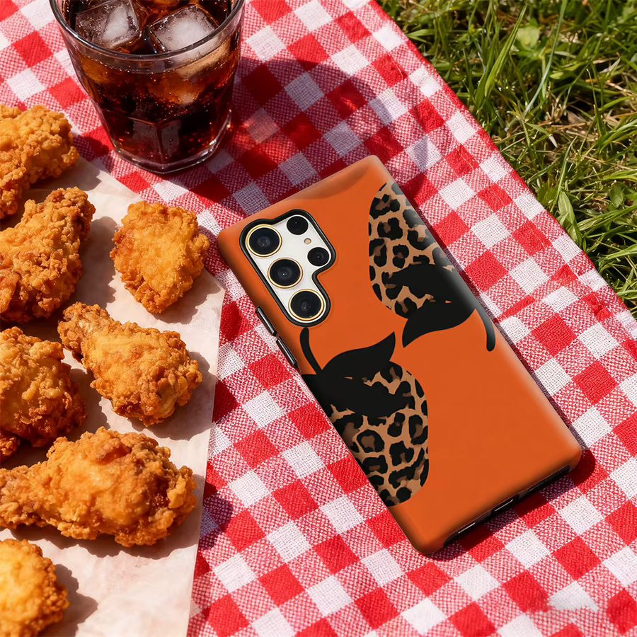 Handyhülle Orange Leopard Erdbeere für Samsung Galaxy S25 Ultra, S24 und S23 Ultra Plus mit glänzender doppellagiger Rückseite - Bild 4