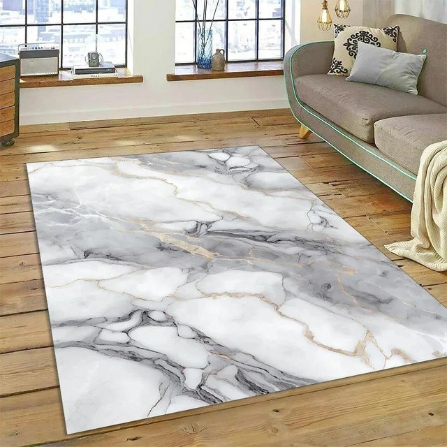 Karpetti Abstrakter Marmorteppich in Weiß, Modernes Design, Rutschfest und Waschbar, B/T: 120 x 80 cm - Bild 1