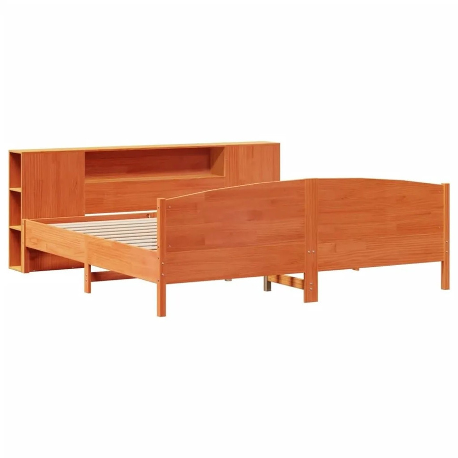 vidaXL Massivholzbett aus Kiefernholz mit Regal in Wachsbraun, B/T/H: 200 x 205,5 x 24 cm - Bild 2