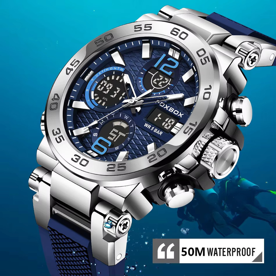 FOXBOX Digitaluhr, Chronograph, Quarz, Blau, Silikon, Herren - Bild 3