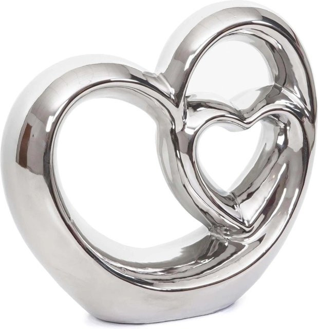 MCW Deko-Herz G93 aus Keramik in Silber, Tischdeko Skulptur, H x B x T: 21 x 23 x 8 cm - Bild 1