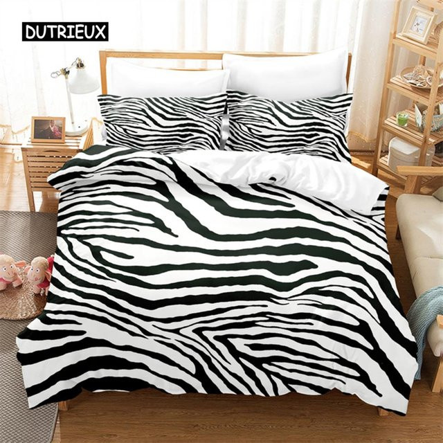 Flylo Zebra Bettwäsche Set mit 3D Digitaldruck in Schwarz, B/H: 135 x 200 cm - Bild 1