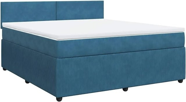 vidaXL Boxspringbett mit Matratze in Blau, Hybridbett mit Samtbezug, USB-Anschluss und Unterbettbeleuchtung, B/T: 180 x 200 cm - Bild 1