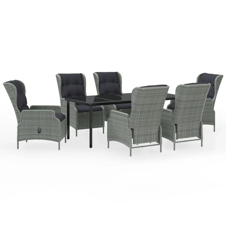 vidaXL 7-teilige Garten-Essgruppe aus PE-Rattan und Glas in Hellgrau - Bild 2