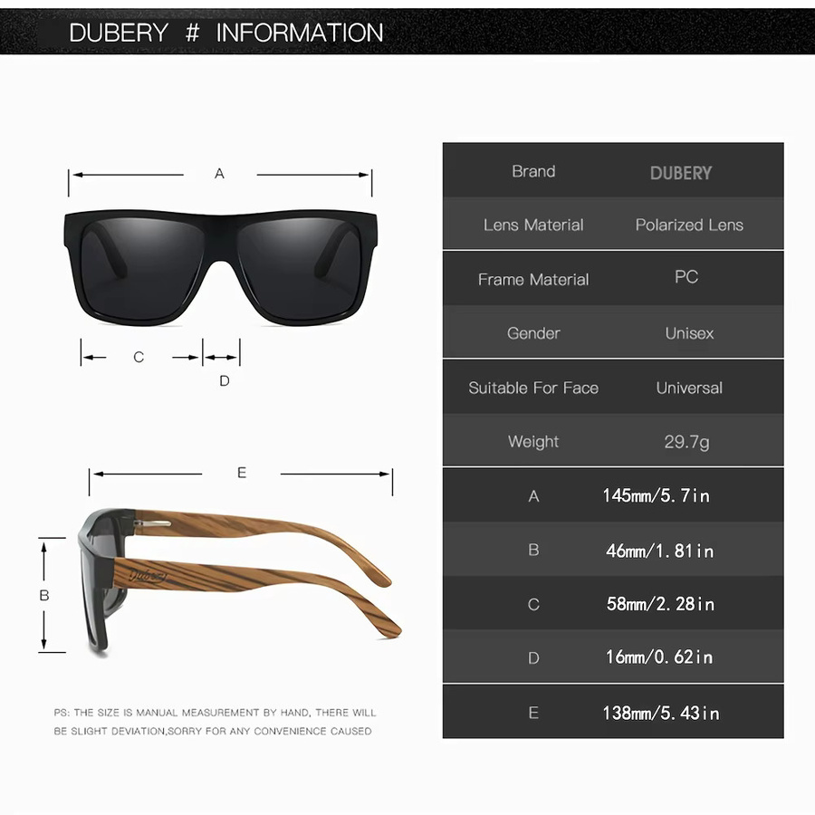 DUBERY 240 Sonnenbrille, Vollrand, Holz, square, polarisiert, Unisex, schwarz - Bild 2