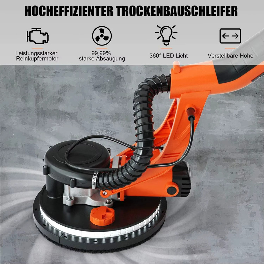 GOFLAME Trockenbauschleifer mit Staubsammelsystem in Schwarz-Orange, 750 W, 800-1750 U/min, Durchmesser: 225 mm - Bild 2
