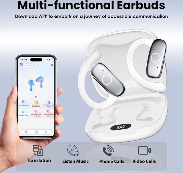 FanFun KI-Echtzeit-Übersetzer-Kopfhörer in Pink oder Weiß, 3-in-1 OWS In-Ear Sprachübersetzer für 144 Sprachen und Akzente - Bild 1