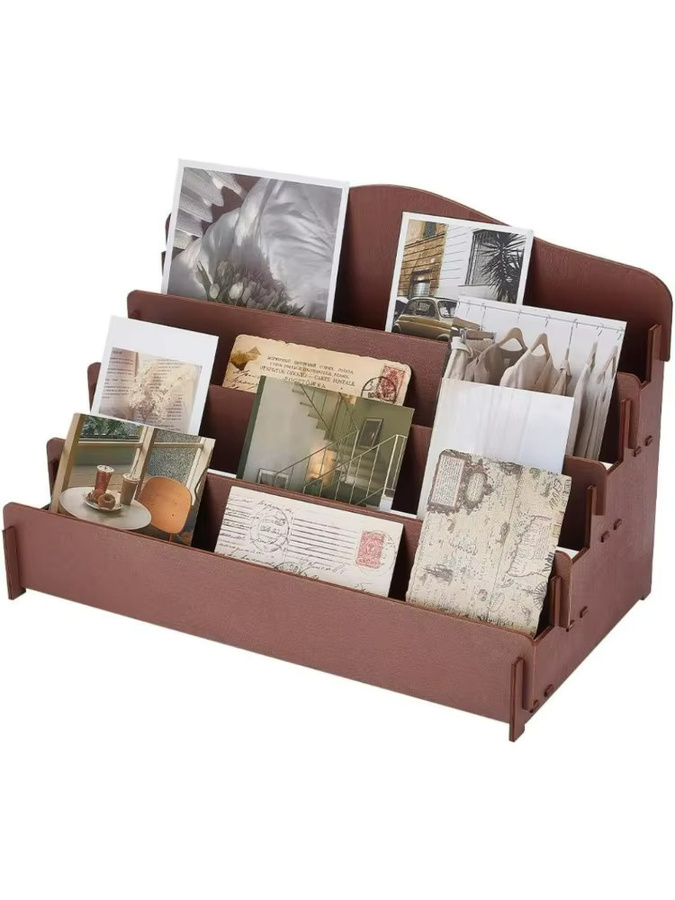 4-stufiger Grußkarten-Display-Ständer aus Holz in Braun für Postkarten und Aufkleber - Bild 6