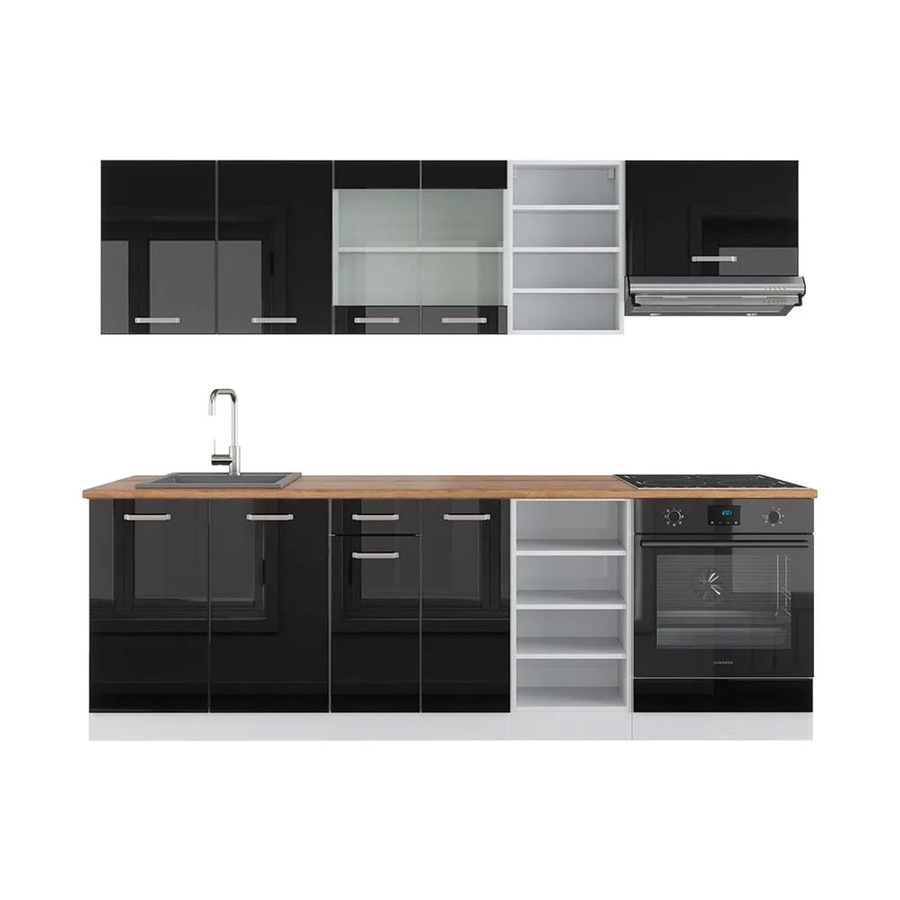 Vicco R-Line Küchenzeile Schwarz Hochglanz und Weiß Eiche modern B: 240 cm, T: 60 cm, H: 81,6 cm - Bild 2