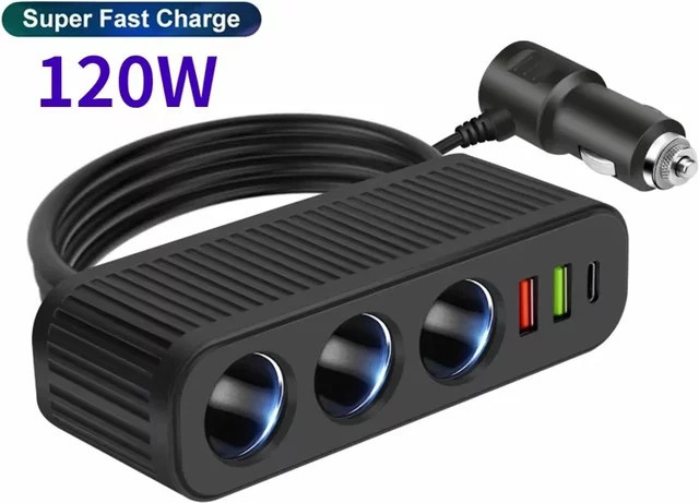120 W 4-in-1 USB-Autoladegerät mit USB-C und USB-A Schnelllade-Netzteil für das Auto, Schwarz - Bild 1