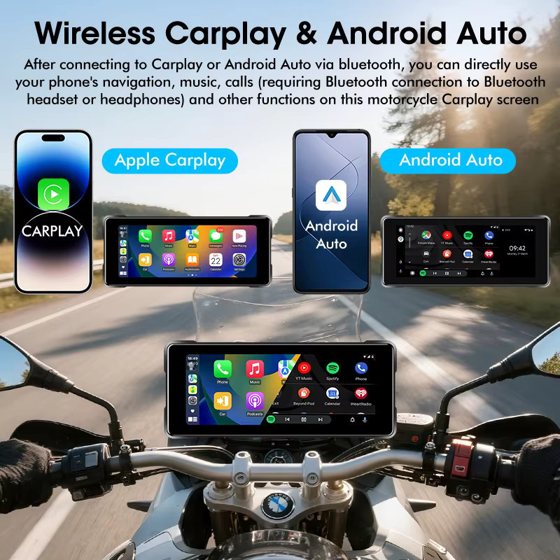 Jansite Drahtloses CarPlay und Android Auto Motorrad Display mit GPS Navigation für BMW R1200GS R1250GS, 6,86 Zoll, Schwarz - Bild 3