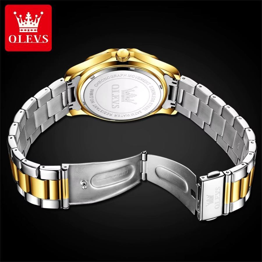 OLEVS Armbanduhr Quarz, Edelstahl, Diamant, Schwarz, Herren - Bild 3