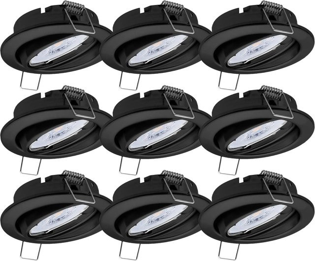 Oktaplex 9er Set Dijon Einbauspots mit LED Modul, schwenkbare Deckenstrahler in Schwarz, Warmweiß 2700K, 4,8W, 380lm - Bild 1