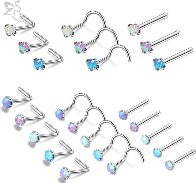 ZS Nasenpiercing Set, Edelstahl, Bunt, Opal, Unisex - Bild 1