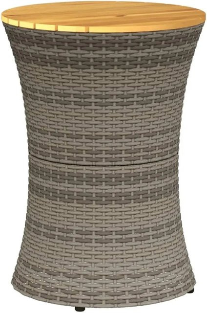 vidaXL Garten-Beistelltisch in Trommelform aus grauem Poly-Rattan und Akazienholz, Durchmesser: 38 cm, Höhe: 56 cm - Bild 1