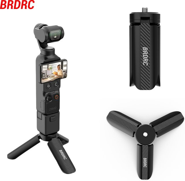 BRDRC Mini-Tischstativ in Schwarz mit 1/4-Zoll-Schraube für DJI Pocket 4 und Insta360 Luna Ultra Kamera als Video Vlog Grip Zubehör - Bild 1