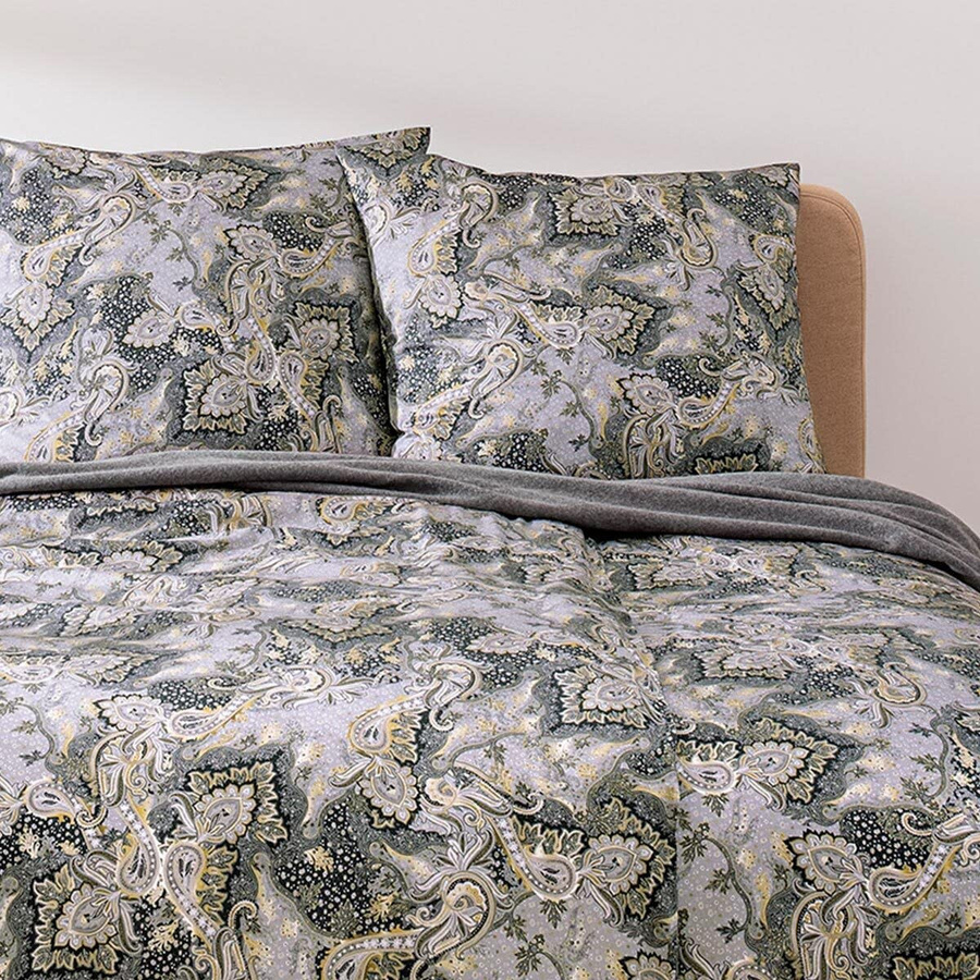 Estella Mako-Satin Bettwäsche Tiberio Paisley in Silber Gold Schwarz, B/H: 155 x 220 cm mit Kissenbezug 80 x 80 cm - Bild 1