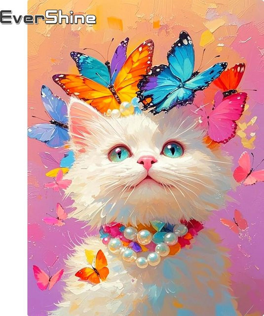 Evershine Diamant-Stickerei Katze als Mosaik-Bohrbild in Multicolour, B/H: 30 x 30 cm - Bild 1