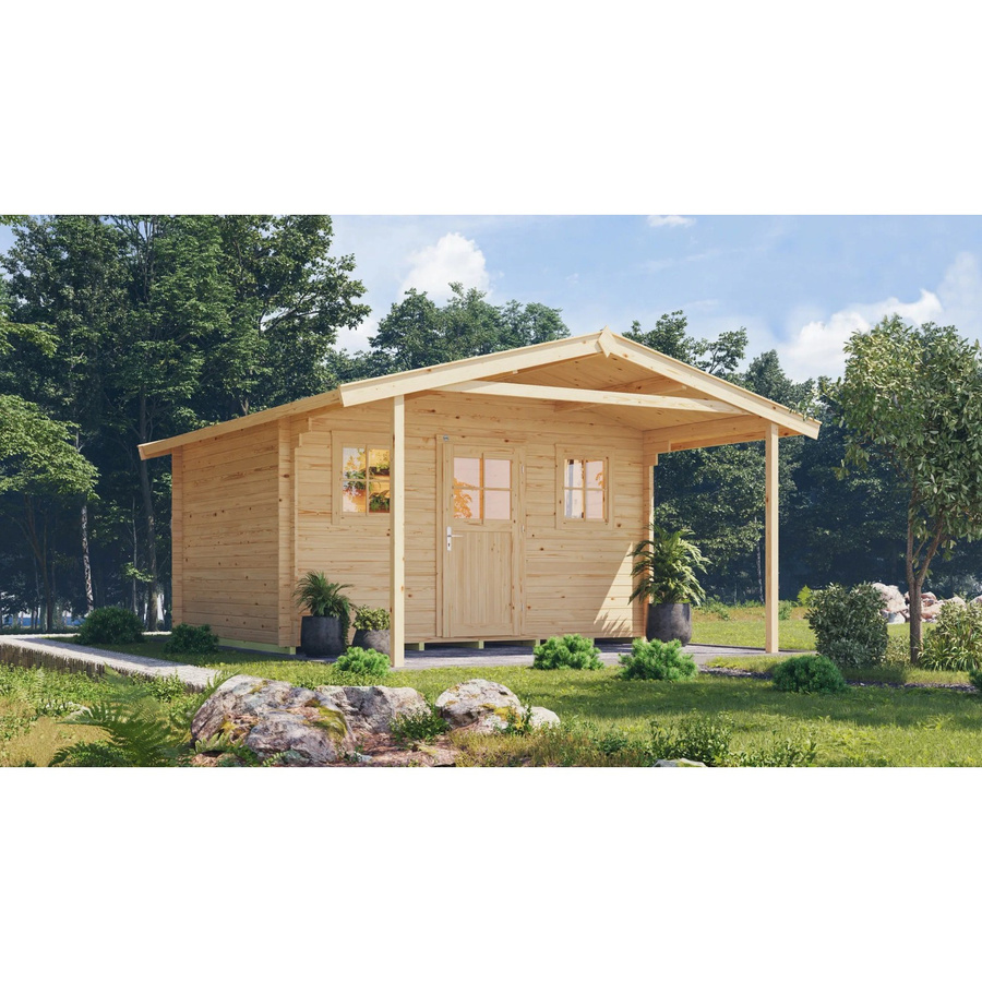WEKA Gartenhaus 110 A Gr.2 aus europäischer Fichte in Beige mit Satteldach und Vordach, B/H/T: 460 x 262 x 590 cm - Bild 2