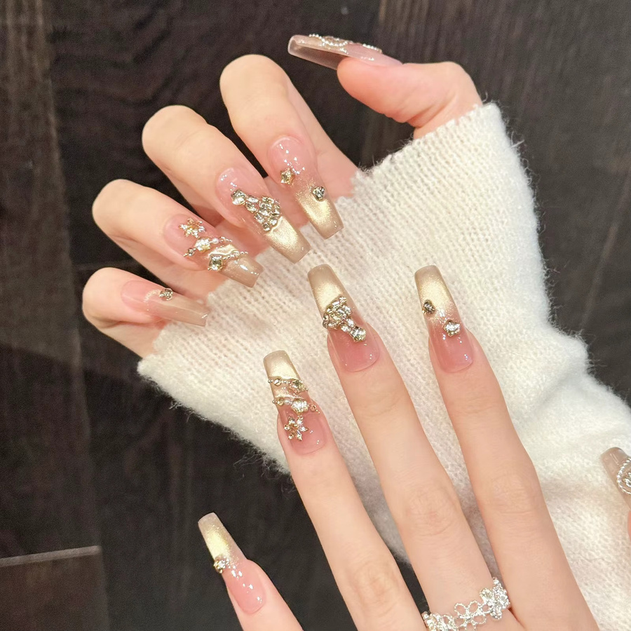 YADORNOS Press On Nails Gold Gradient Cat's Eye, 10 Stück, Damen - Bild 2